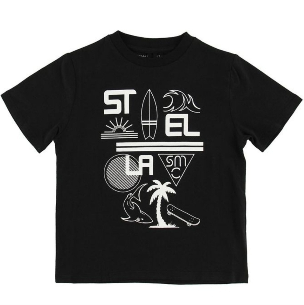 New Stella McCartney T-Shirt Kids Stella Palm 100% Cotton Black NWT Size 8